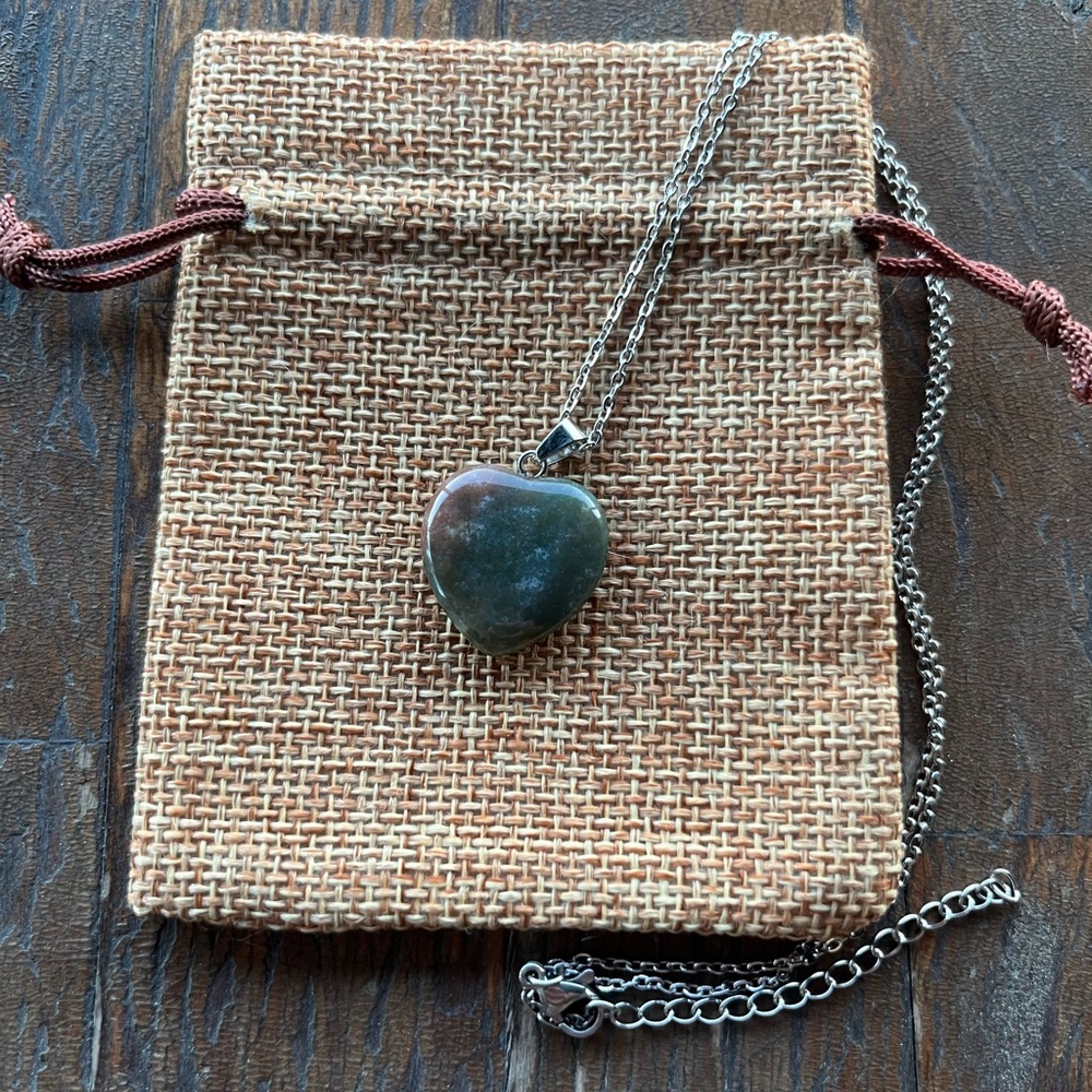 Indian Agate Crystal Heart Necklace Indian Agate Necklace
